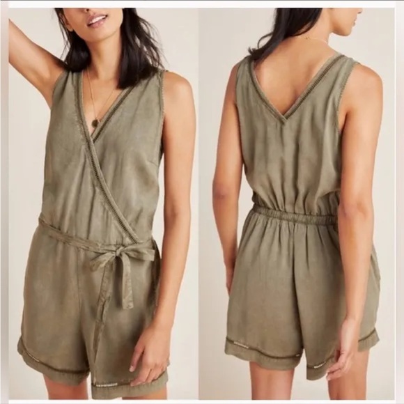 Anthropologie Pants - Cloth & Stone for Anthropologie Burlingame Romper Moss Green Tencel